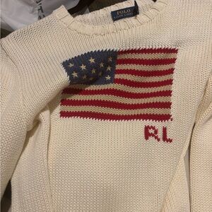 Polo Ralph Lauren cream/ivory knit sweater nwot small American flag